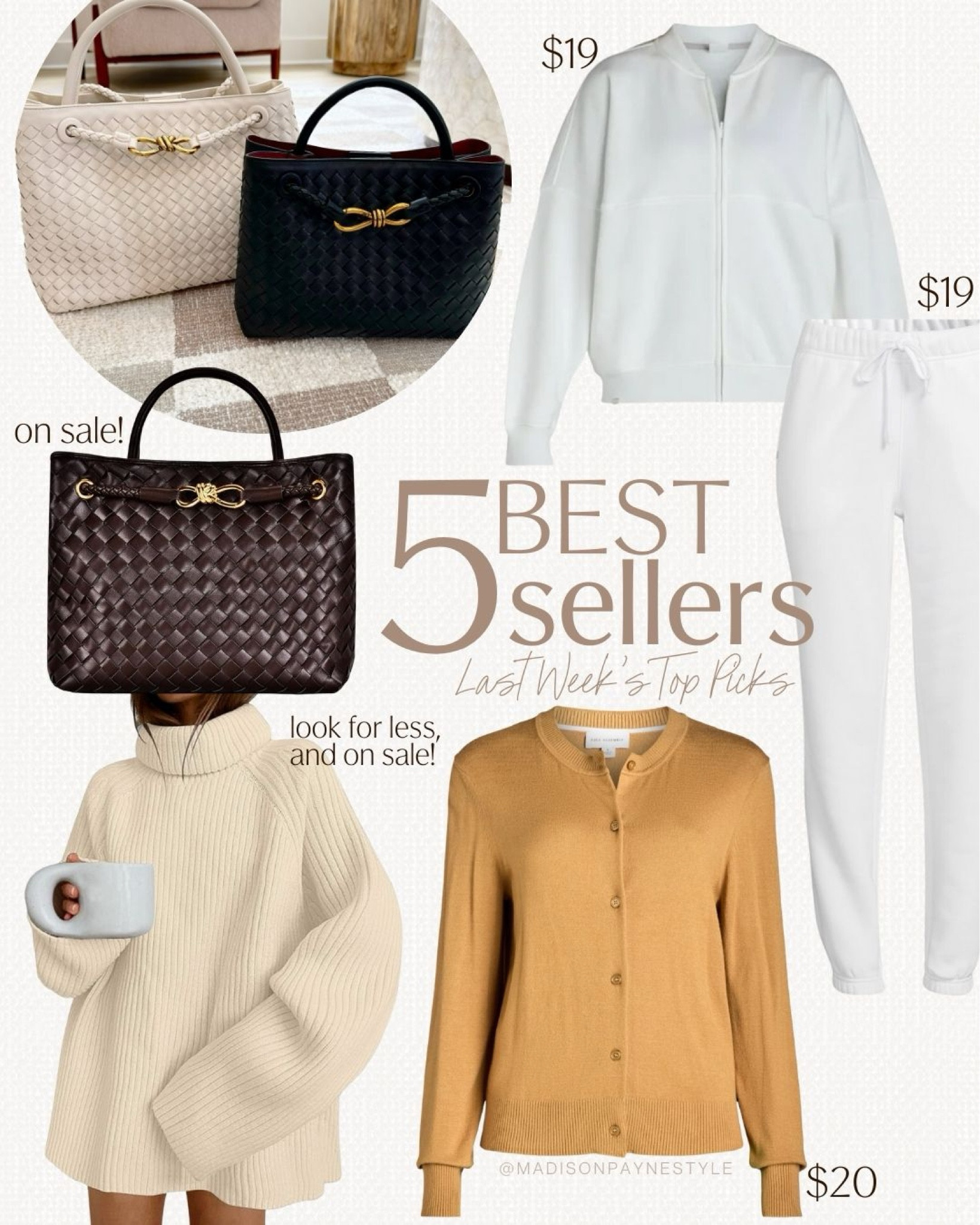 Last week’s best sellers include a $19 zip up bomber sweatshirt, matching $19 jogger sweatpants, a designer look for less handbag (currently on sale), a $20 fall staple cardigan, and a designer look for less sweater (also currently on sale) 

Best seller, sweatshirt, Walmart sweatshirt, Walmart joggers, Amazon handbag, woven handbag, designer look for less, Amazon sweater, Walmart cardigan, Madison Payne 

#LTKFallSale #LTKSeasonal #LTKStyleTip