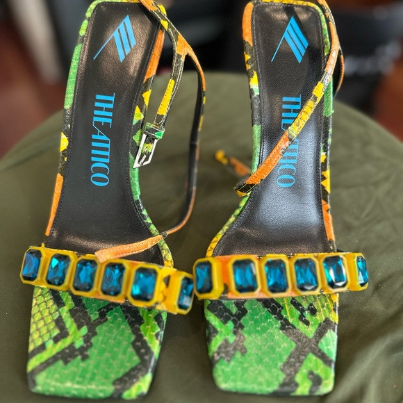 The Attico Sienna and Orange Heels with Blue Gems | Poshmark