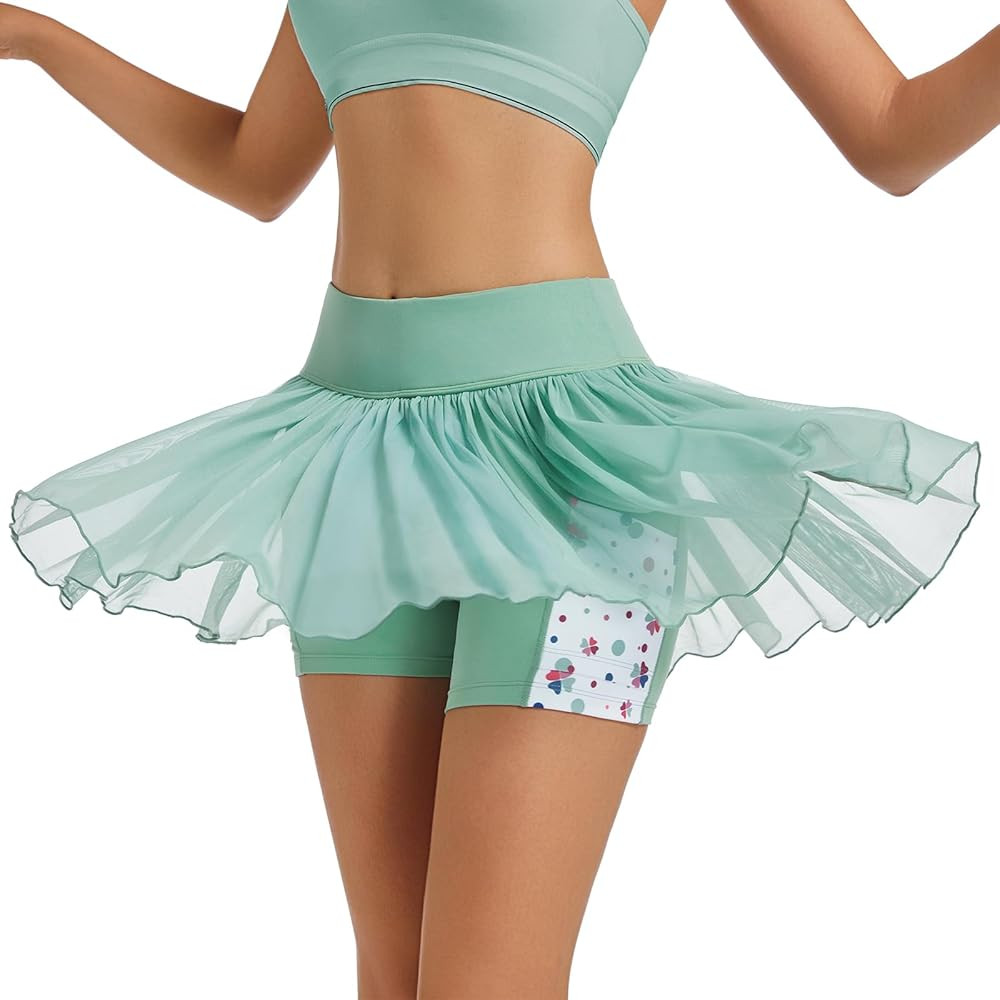 Ibeauti Womens Mini Flowy Skort High Waisted Pleated Tennis Golf Skirts Mesh Ruffler Athletic Ski... | Amazon (US)