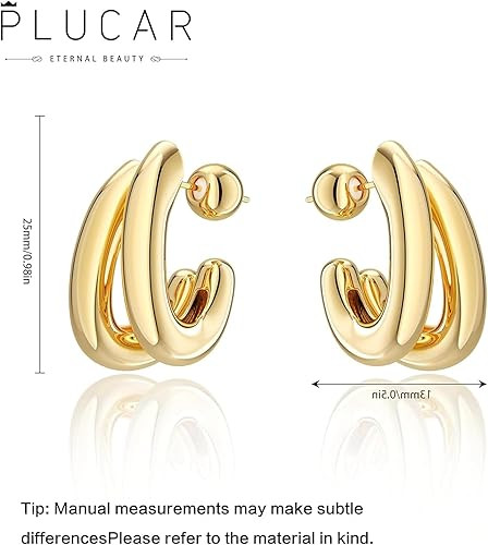 Gold Hoop Earrings for Women - Chunky Gold Earrings 14K Gold Plated Earrings Trendy Chunky Gold H... | Amazon (US)