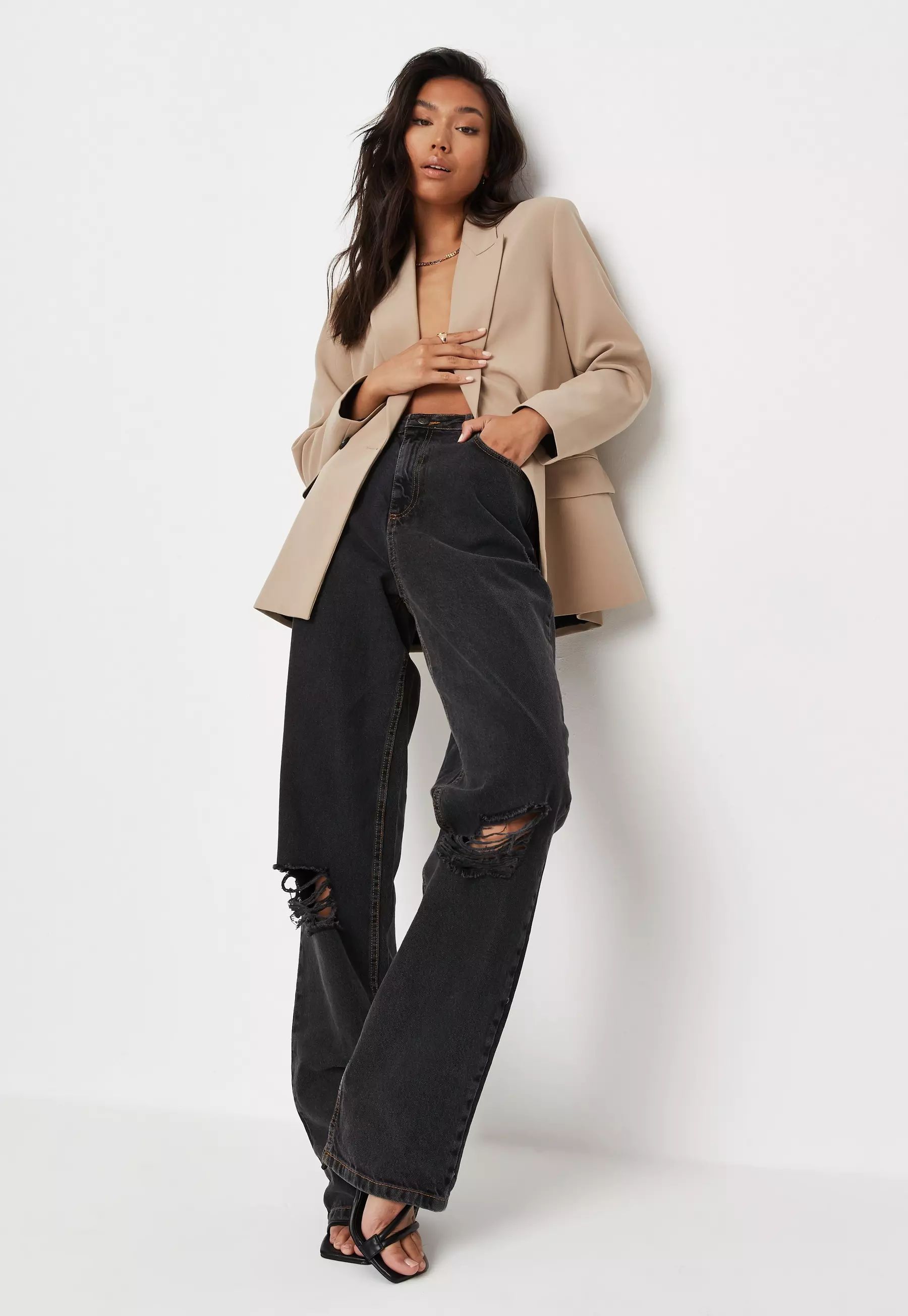 Tall Black Busted Knee 90's Dad Jeans | Missguided (US & CA)