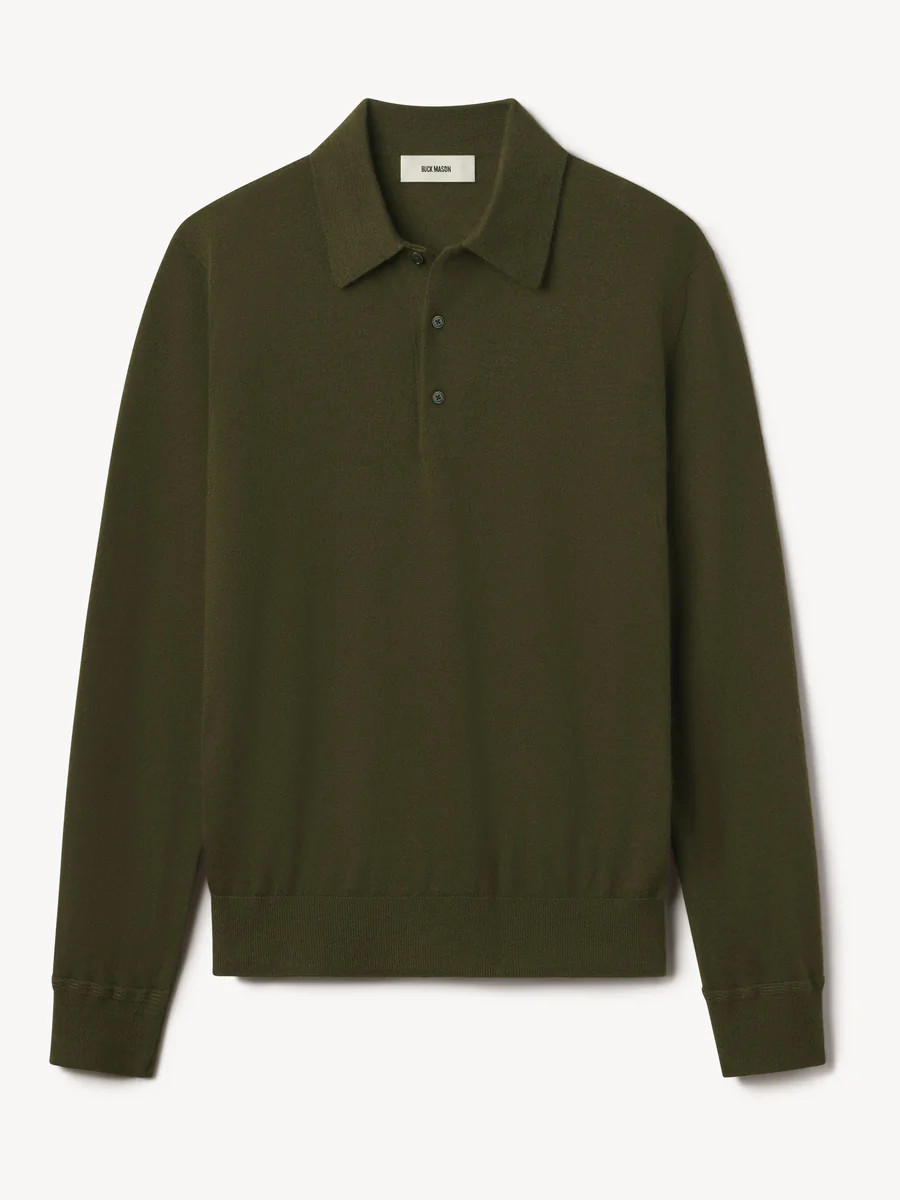 Field Olive California Cashmere L/S Polo - Buck Mason- Modern American Classics | Buck Mason