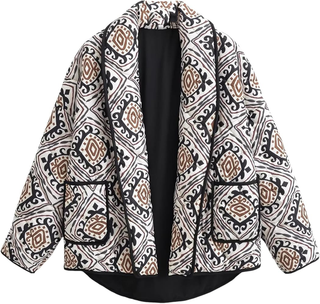 Yimoon Women's Cropped Puffer Jacket Cardigan Floral Print Lightweight Quilted Jacket Coat | Amazon (US)