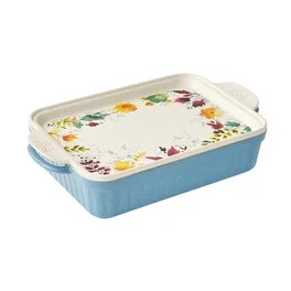 The Pioneer Woman 9" x 13" Vintage Lace Ceramic Casserole Baking Dish with Wood Lid, Linen | Walmart (US)