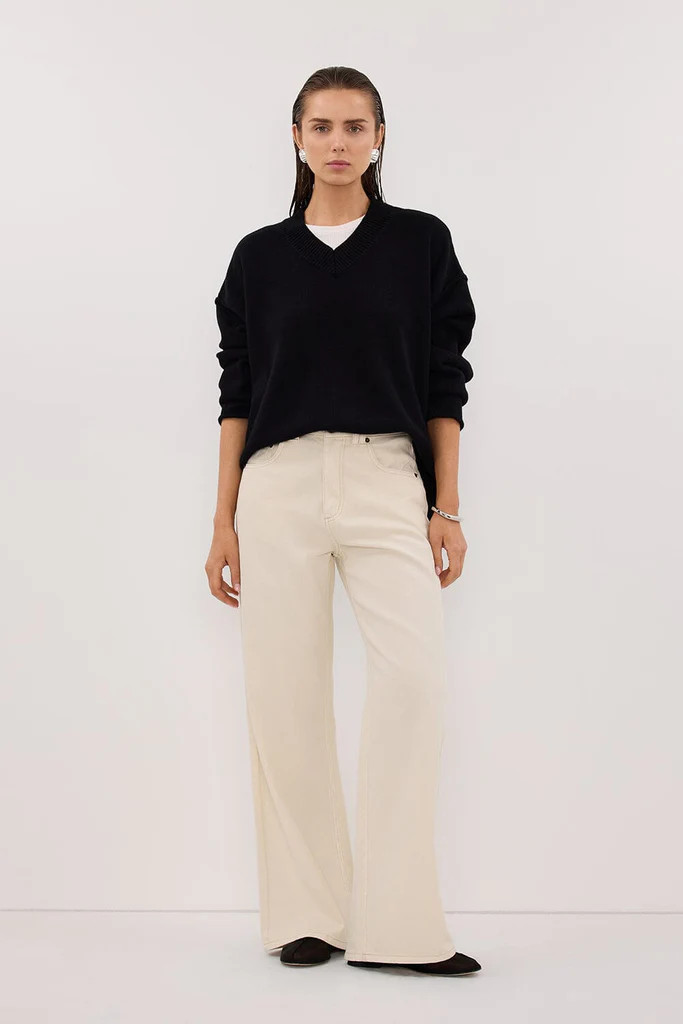 FLINT BLACK V NECK KNIT JUMPER | DISSH