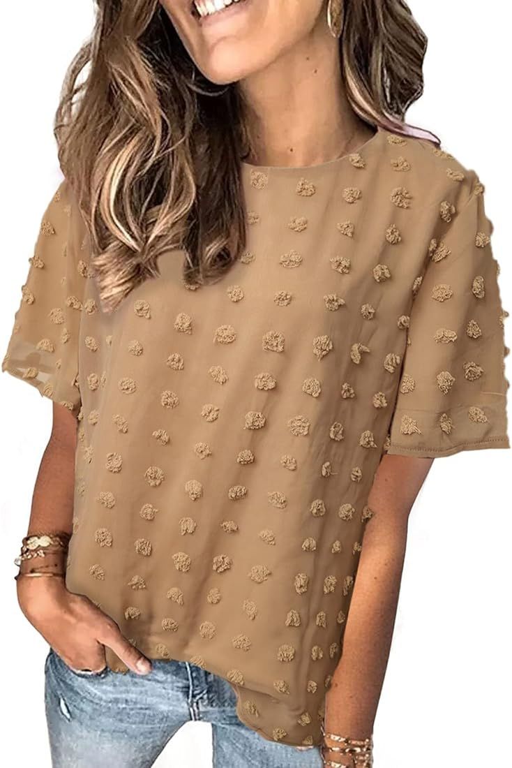 AILUNSNIKA Womens Chiffon Blouse Tops Summer Swiss Dot Tunics Crewneck Short Sleeve T Shirt Blous... | Amazon (CA)