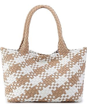 Woven Bag for Women, Fashion Top Handle Shoulder Bag Vegan Leather Shopper Bag Large Travel Tote ... | Amazon (US)