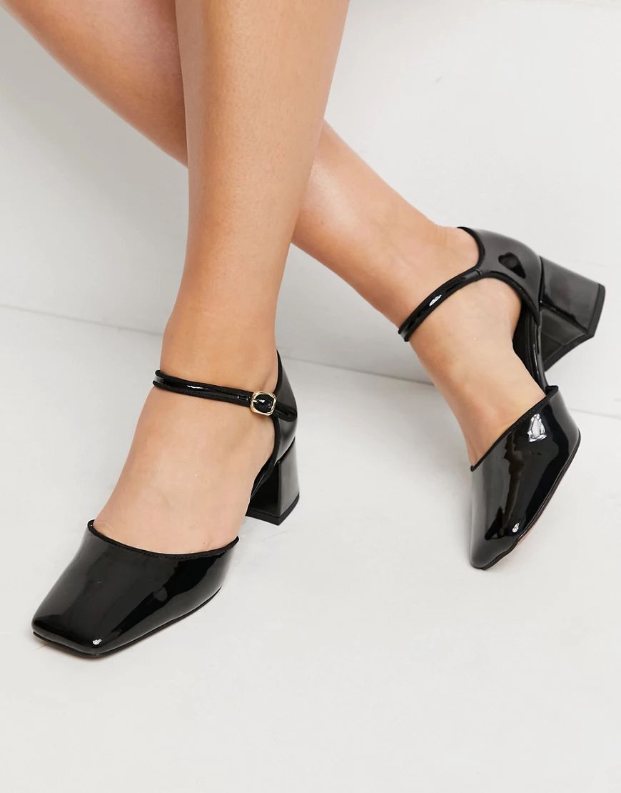 ASOS DESIGN Spirit square toe Mary Jane mid heels in black | ASOS (Global)