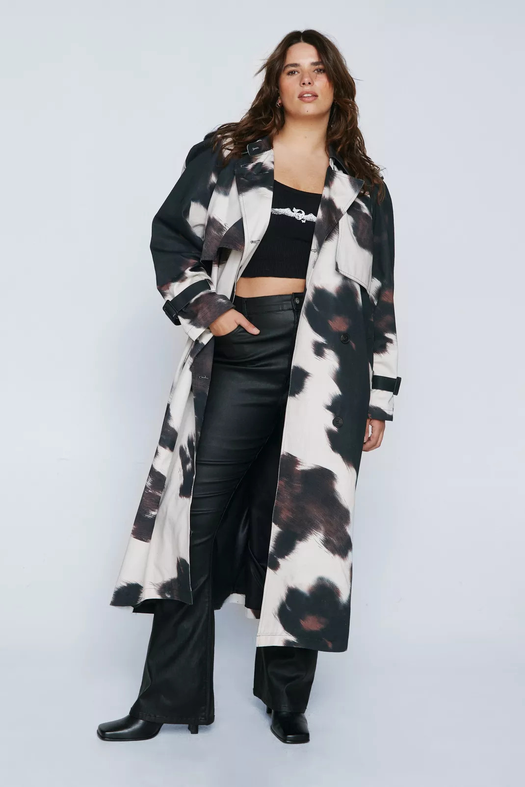 Plus Size Cow Print Trench Coat | Nasty Gal (US)