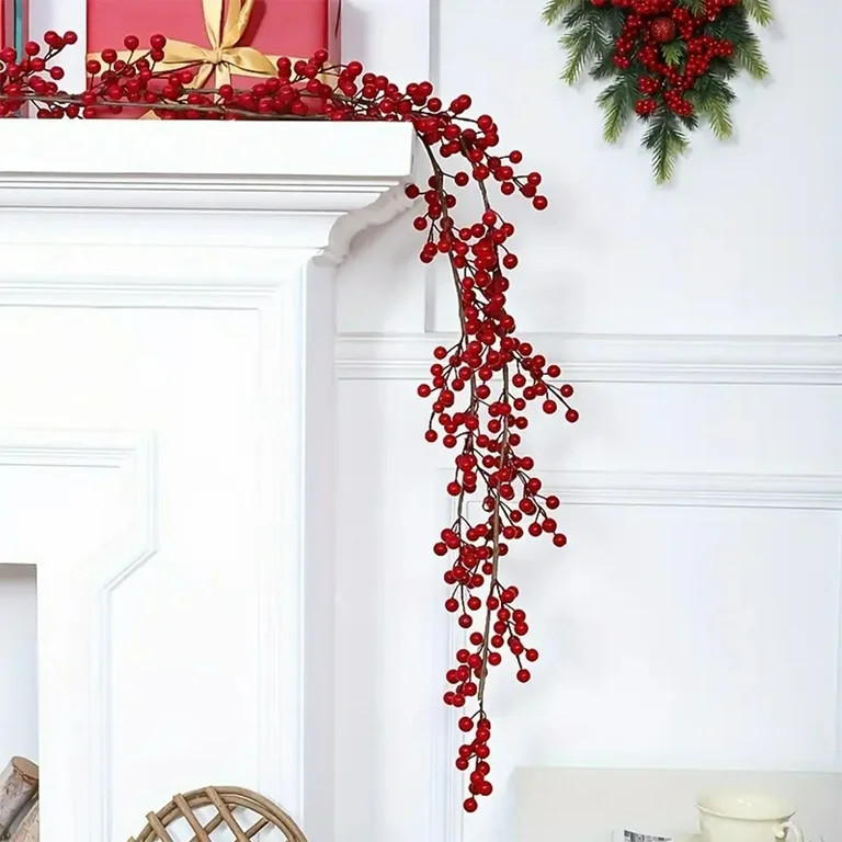 Artificial Red Berry Christmas Garland Rattan Wreath for Indoor Outdoor Holiday Home Decor | Walmart (US)