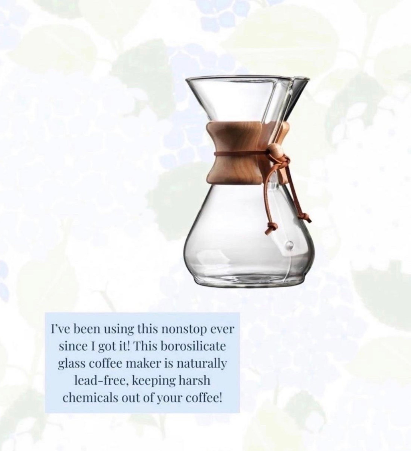 Switch to a low tox coffee maker! The borosilicate glass keeps harsh chemicals and plastics out of your coffee!

#LTKHome #LTKselfcare