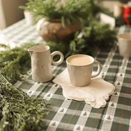 Tree Motif Debossed Stoneware Mug Set of 4 | Antique Farm House