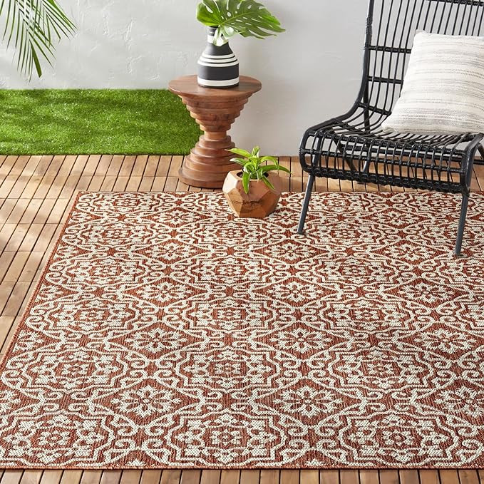 Nicole Miller New York Patio Country Danica Transitional Geometric Indoor/Outdoor Area Rug, Terra... | Amazon (US)