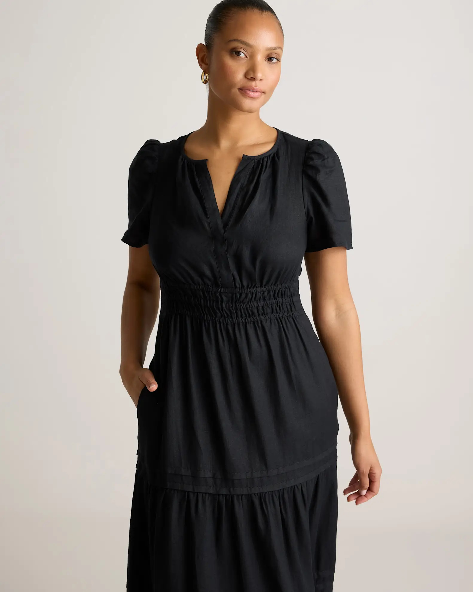 Black 100% European Linen Tiered Maxi Dress | Quince