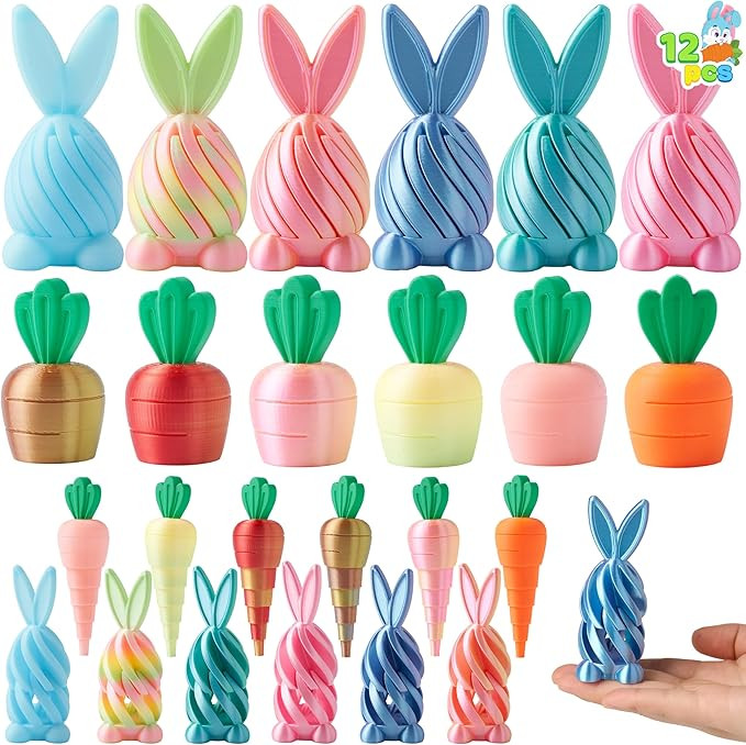 JOYIN 12Pcs Easter 3D Printed Toys, Bunny and Carrot Fidget Toys, 3D Printed Stress Relief Toys f... | Amazon (US)