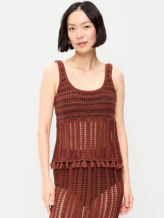 Open-Weave Seaside Cotton Fringe Tank Top | Old Navy (US)