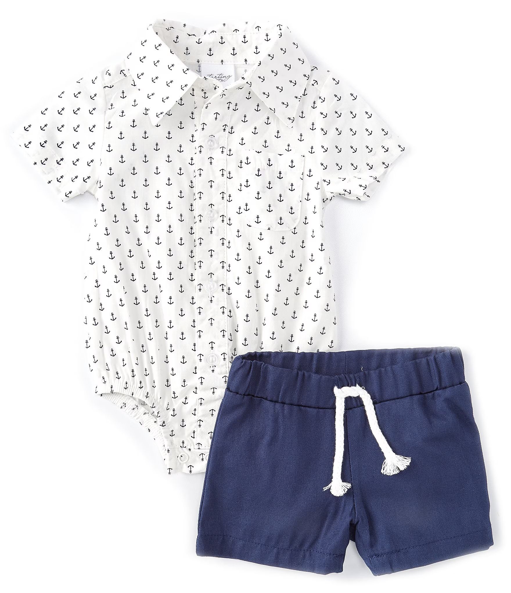 Starting Out Baby Boys Newborn-9 Months Anchor Woven Bodysuit & Drawstring Elastic Shorts 2-Piece... | Dillard's