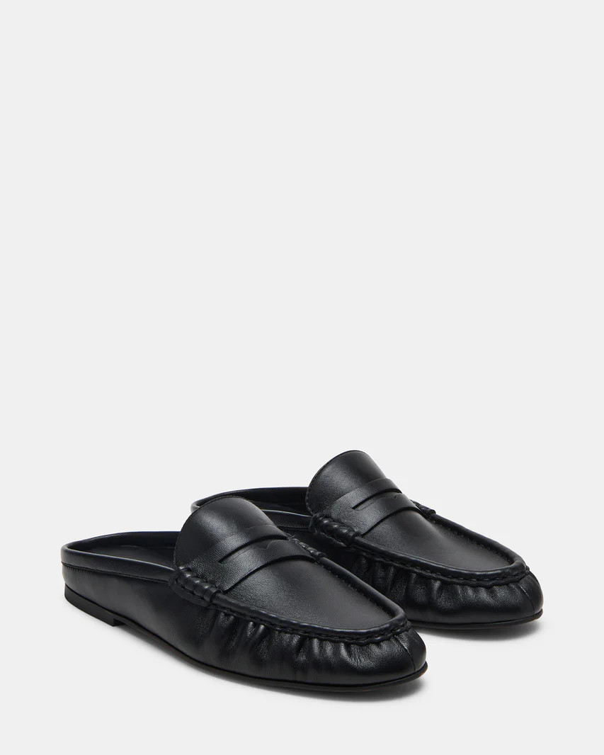 RAFE Black Leather Slip-On Mule Women's Flat | Steve Madden (US)