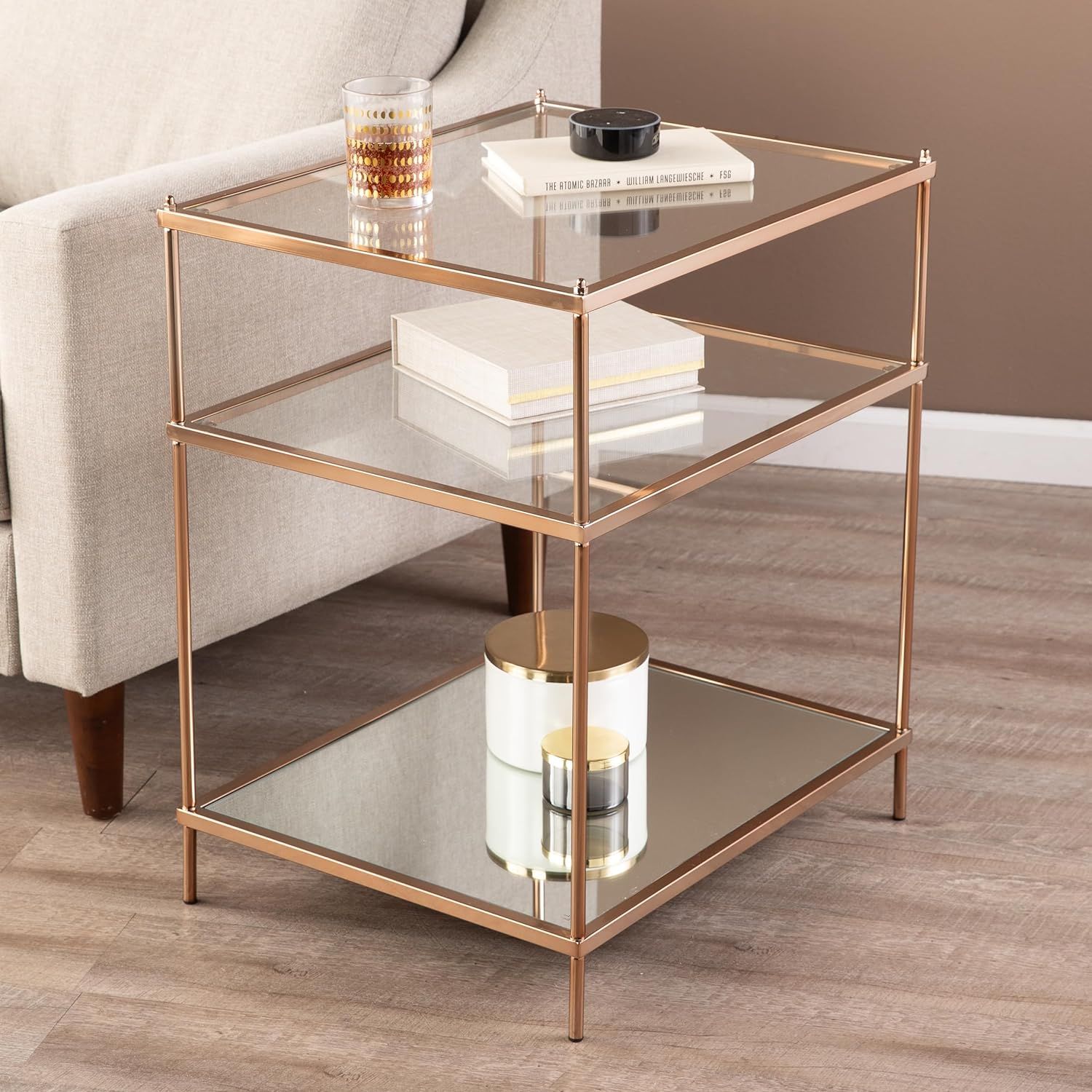 SEI Furniture Knox Mirrored Side Table, 3-Tier, Copper | Amazon (US)