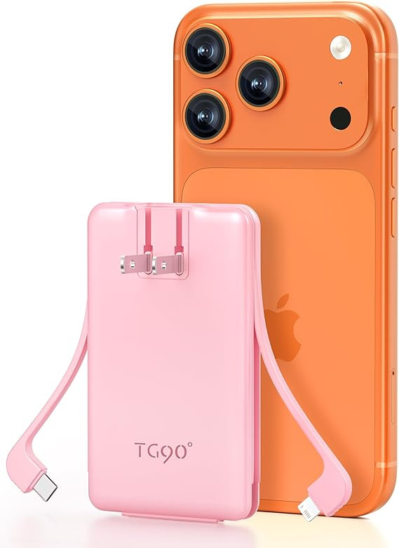 TG90° 5000mAh Portable Charger Built-in AC Wall Plug and Cables, Slim Fast Charging Power Bank, ... | Amazon (US)