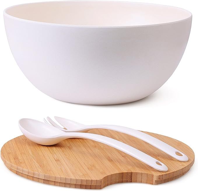 Clean Dezign Large Salad and Serving Bowl with Bamboo Wood Lid and Servers Set - 11.5" Bamboo Fib... | Amazon (US)