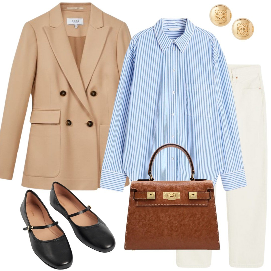 Blazer styling, striped shirt styling, Mary Jane ballerinas, white denim trousers, white jeans, office look

#LTKworkwear #LTKfindsunder100 #LTKshoecrush