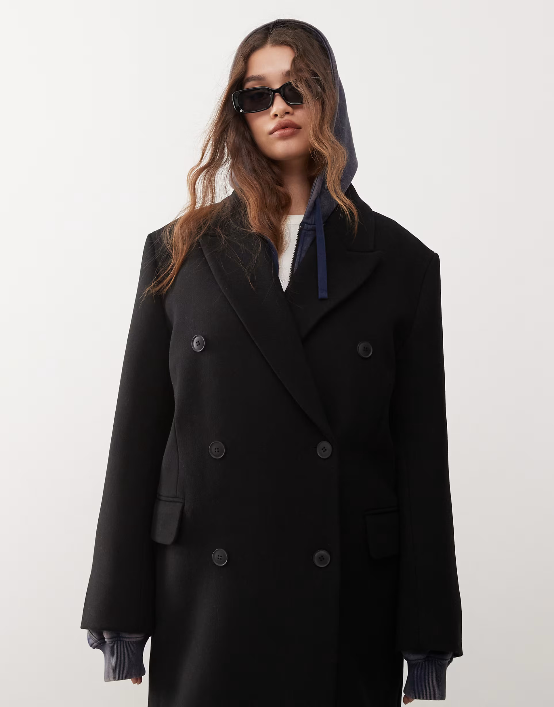 Weekday Logan wool blend oversized double breasted coat in black | ASOS (Global)