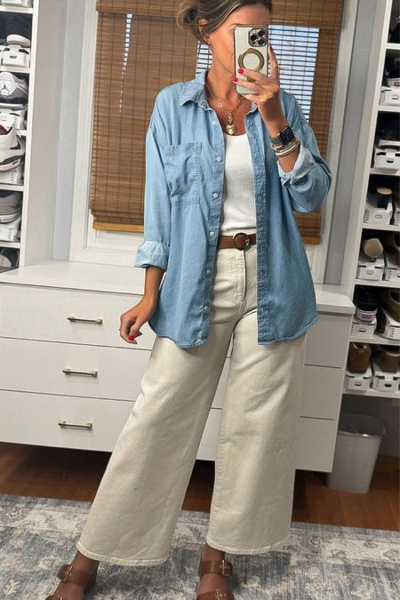 Church outfit. 
Chambray top/medium
Pants sized down to 6

#LTKSeasonal #LTKstyletip