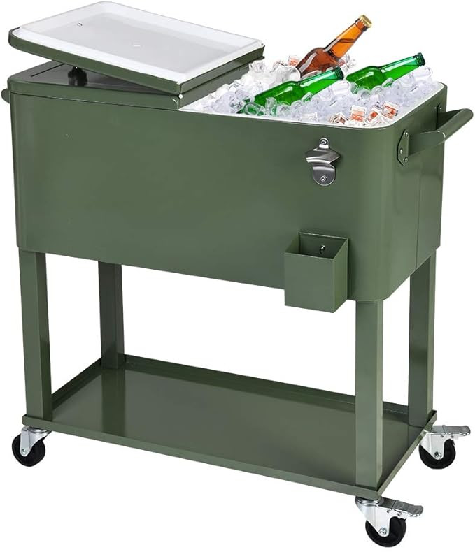 UPHA 80 Quart Rolling Outdoor Cooler, Patio Cooler Cart on Wheels, Portable Drink Beverage Bar fo... | Amazon (US)