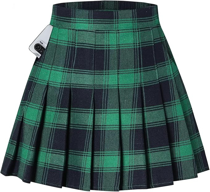 SANGTREE Women Girls Pleated Skirts with Shorts, Elastic Waist Uniform Plus Size Tennis Casual Sk... | Amazon (US)