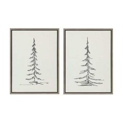(Set of 2) 18" x 24" Sylvie Minimalist Evergreen Trees Sketch Framed Canvas Set Gray - Kate & Lau... | Target