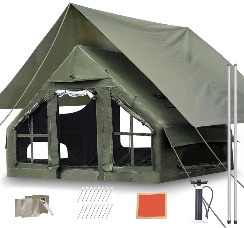 Inflatable Camping Tent, Luxury 4 Season Family Glamping Tents with Pump, Waterproof Canopy, Mesh... | Amazon (US)