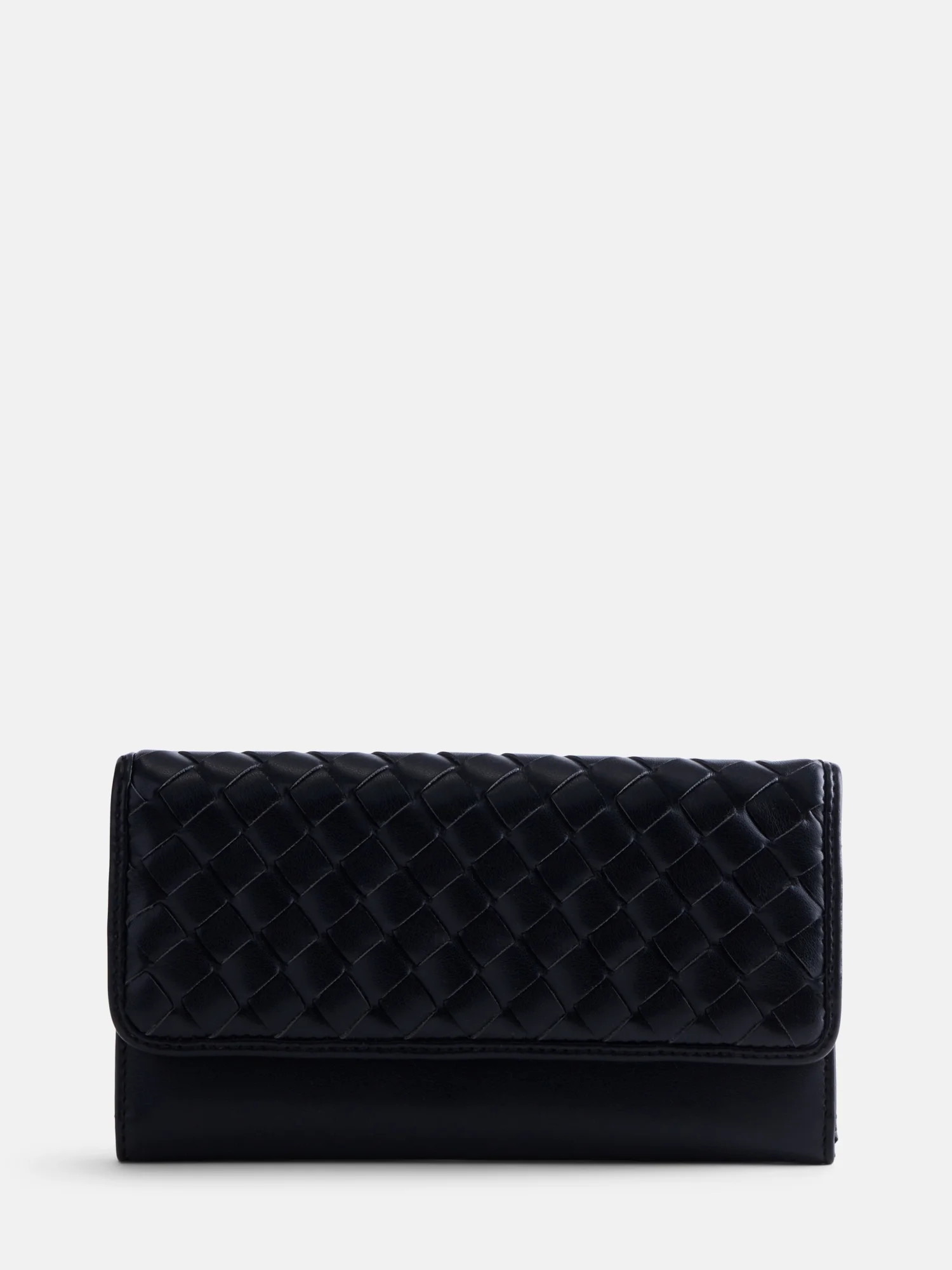 Scenario Women's Woven Faux Leather Clutch Wallet, Black | Walmart (US)