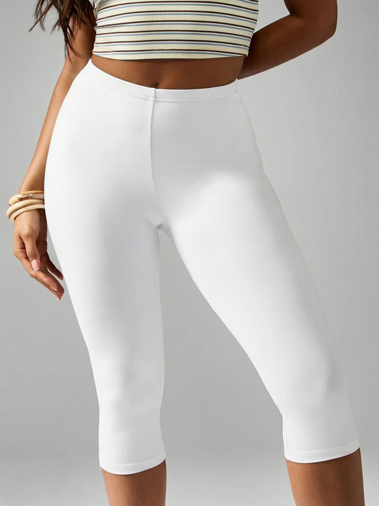 MISSGUIDED Women's White High Waist Capri Leggings Mid Calf Length Stretchy Cropped Pants Casual ... | SHEIN