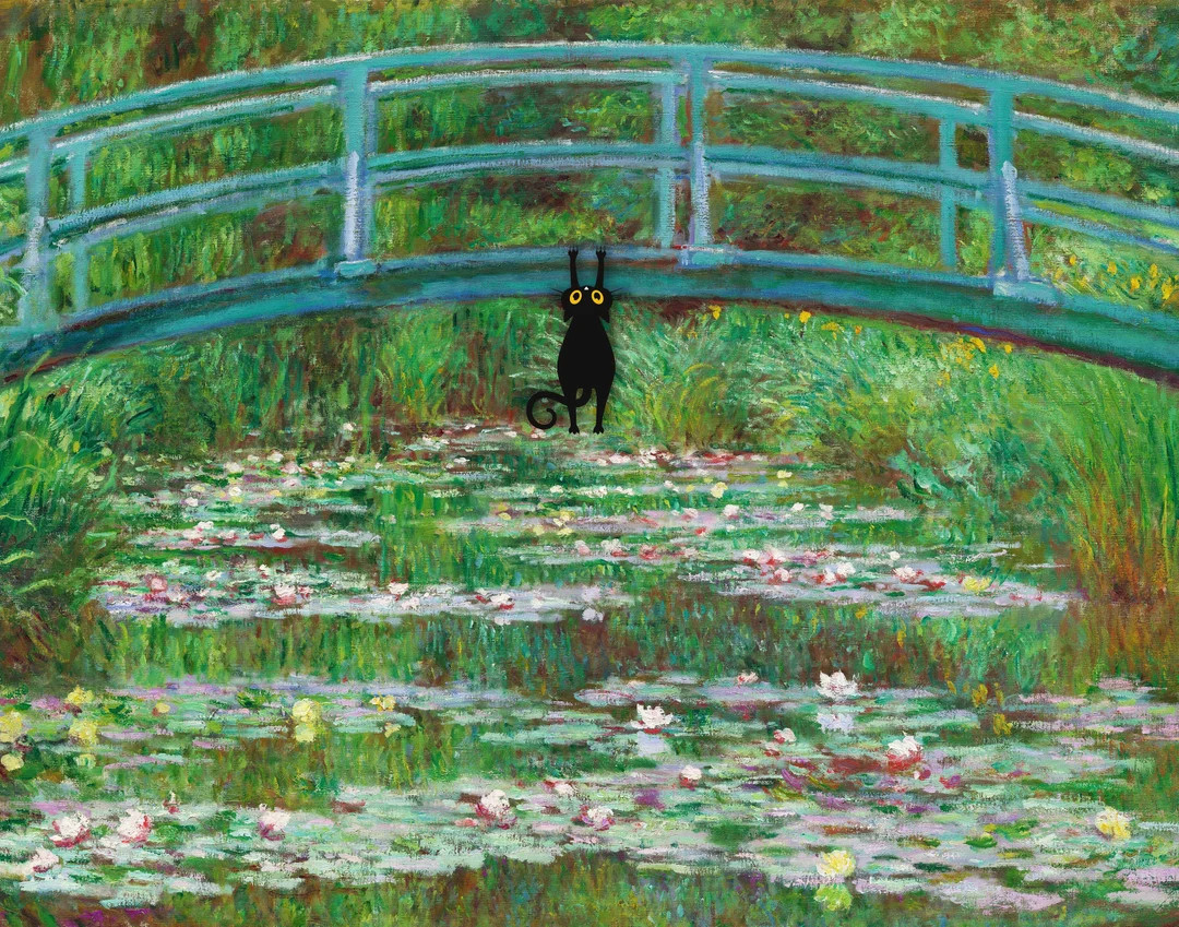 DIGITAL DOWNLOAD Monet Bridge Over a Pond of Water Lilies Cat Print, Claude Monet Cat Poster, Bla... | Etsy (US)
