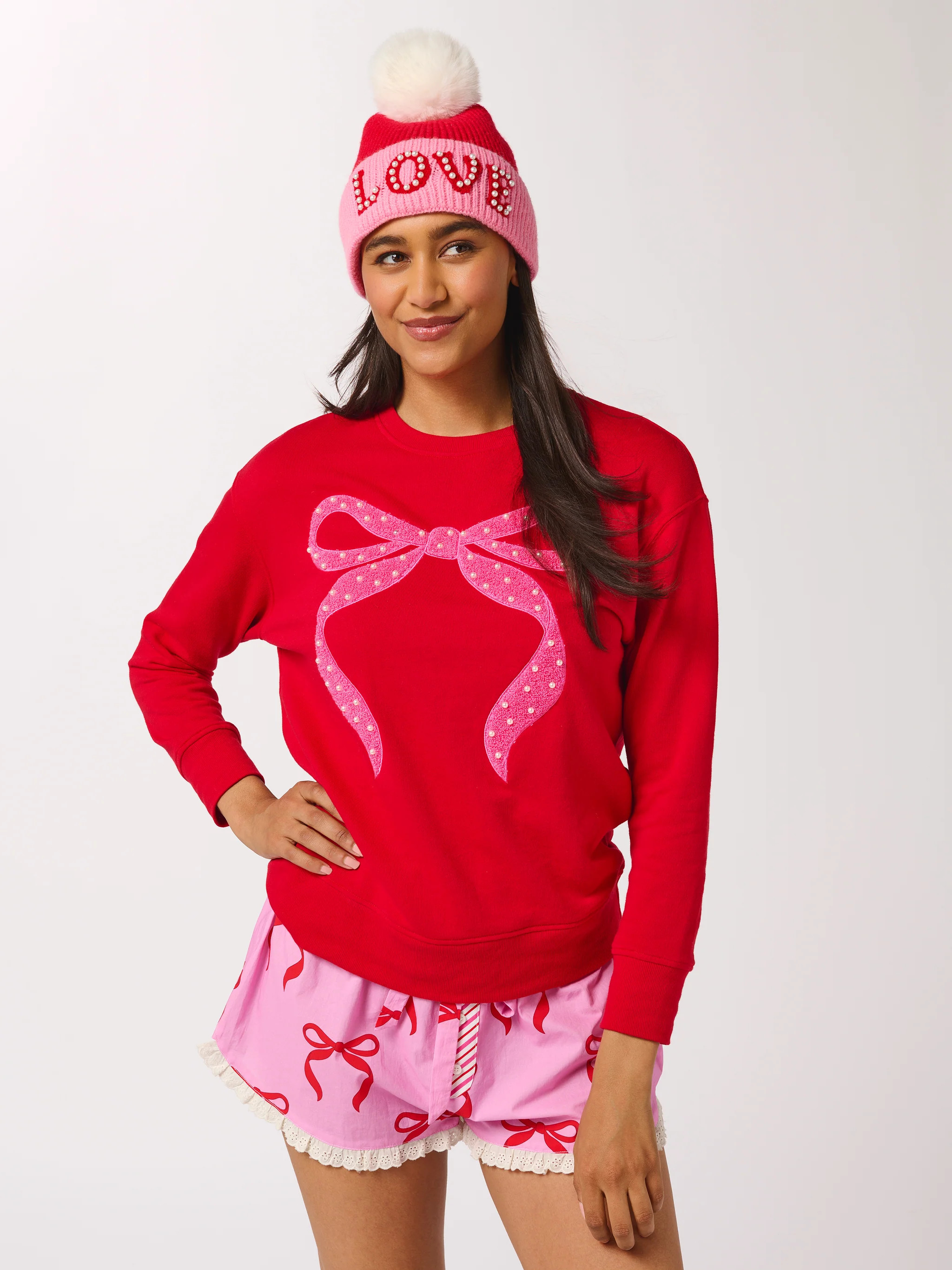 Shiraleah Pearl Bow Classic Sweatshirt, Red | Shiraleah