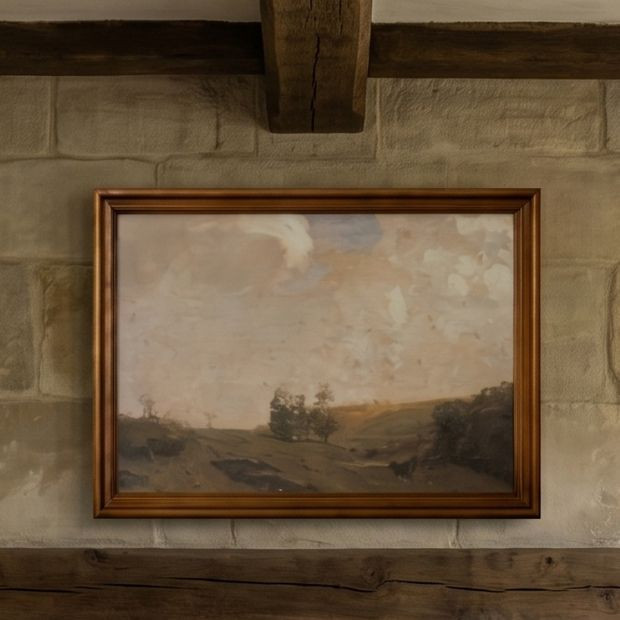 Framed English Landscape Print | Antique Farm House