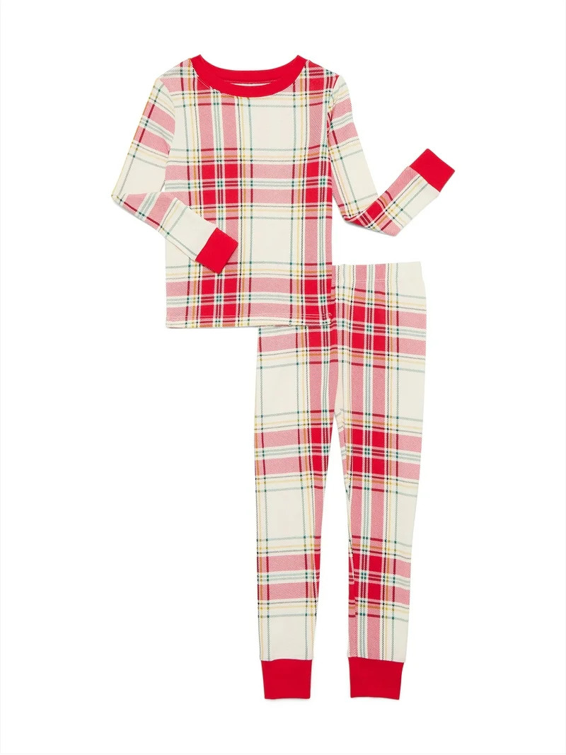 Wonder Nation Girls Cotton Long Sleeve Top and Pants Tight Fit Sleep Set, 2-Piece, Sizes 4-10 | Walmart (US)