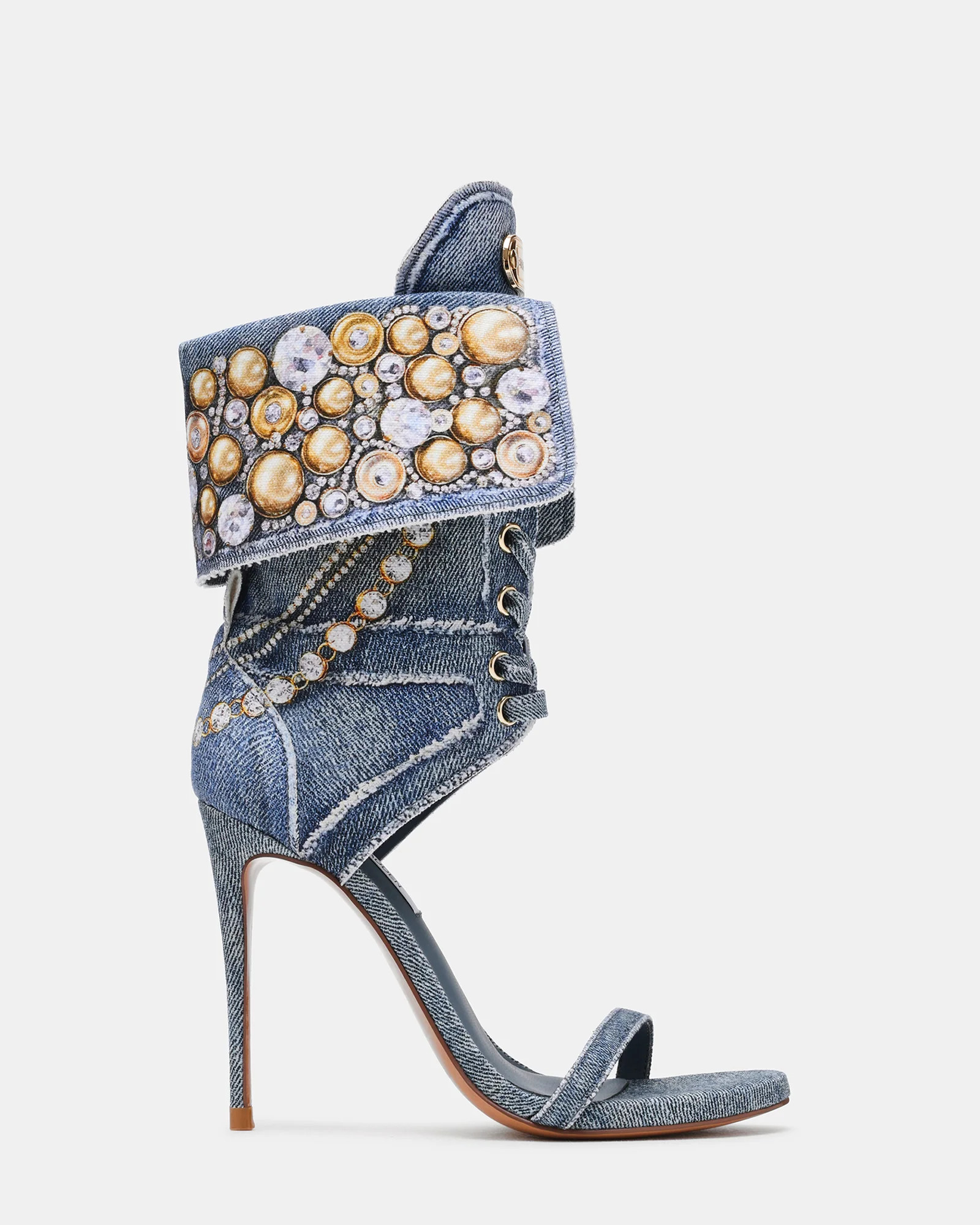 CASELLA Denim Multi Open-Toe Stiletto Lace-Up Women's Heel | Steve Madden (US)