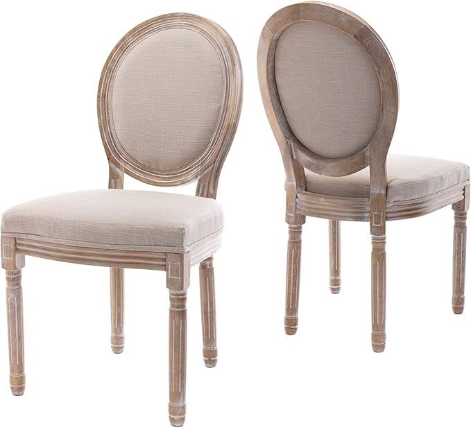 Farmhouse Dining Room Chairs, French Distressed Bedroom Chairs with Round Back, Elegant Tufted Ki... | Amazon (US)