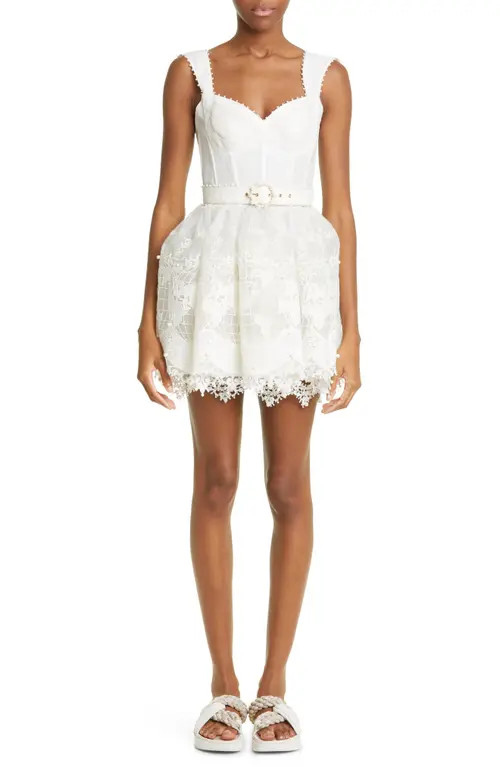 Zimmermann High Tide Embroidered Linen & Silk Bustier Minidress in Ivory at Nordstrom, Size 4 | Nordstrom