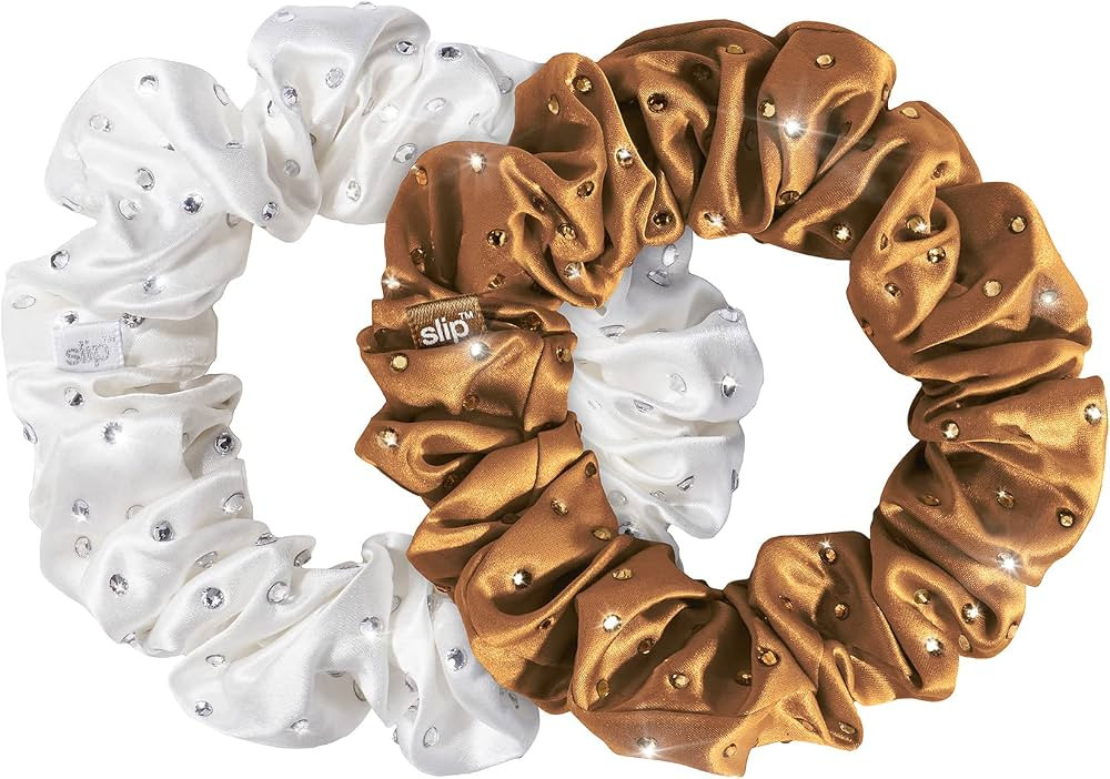 Slip Silk Crystal Large Scrunchies Stardust Collection (White, Bronze) Elastic Scrunchies Set (2 ... | Amazon (US)