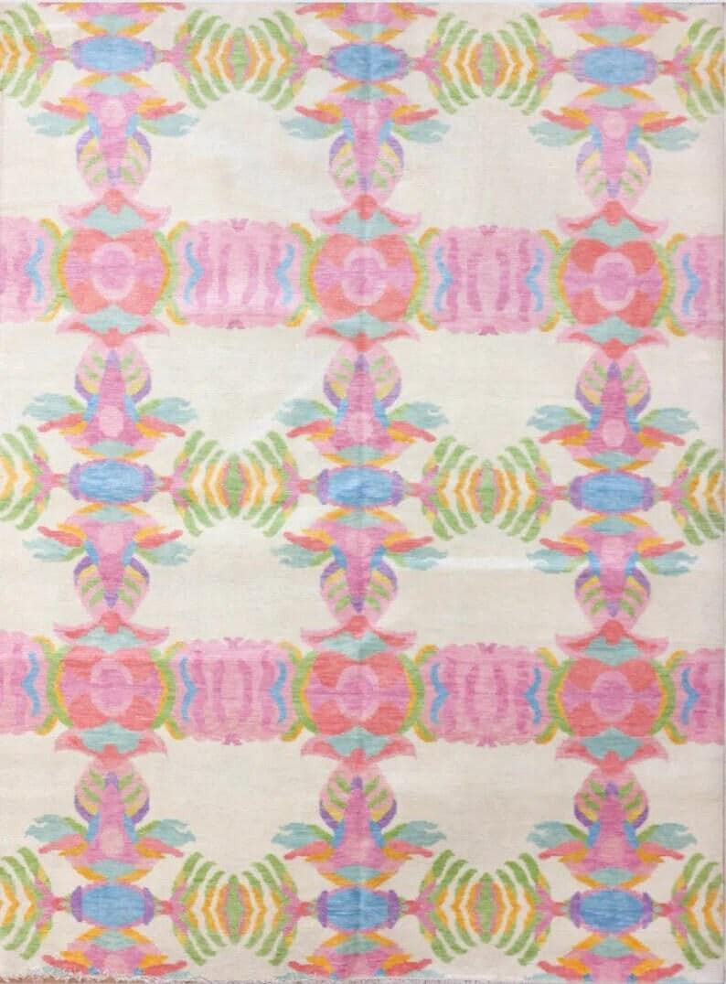 Colorful Pink Blue Green Oushak Rug – Theodora Hand-knotted Wool Area Rug 8x10 9x12 – Traditi... | Etsy (US)