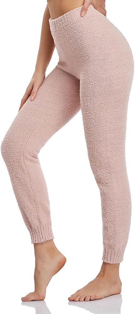 Famulily Womens Cozy Soft Fuzzy Pants Warm Winter Loungewear Causal High Waisted Pjs Pants with Cuff | Amazon (US)