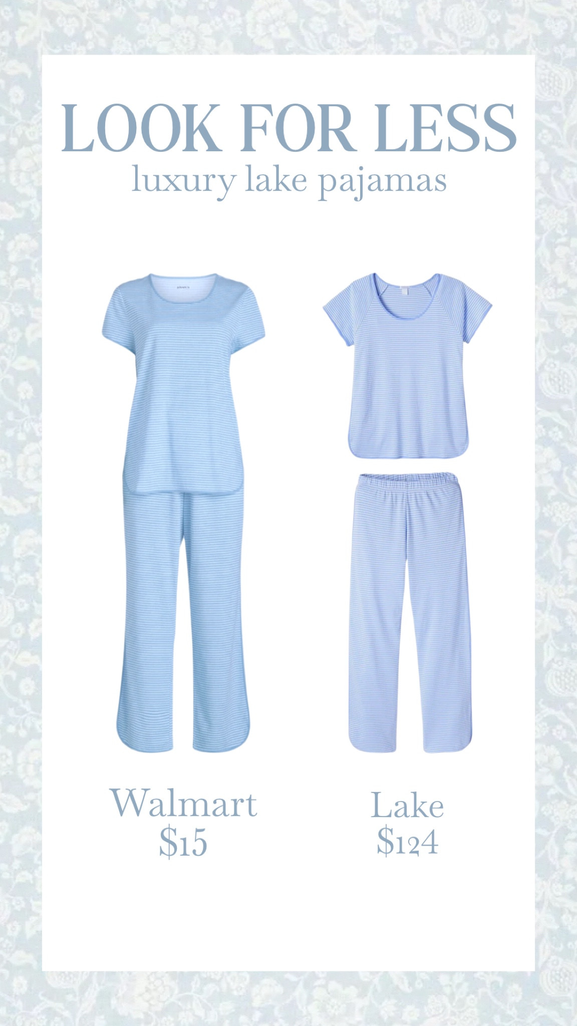 I found the BEST dupe for Lake Pajamas✨ If you love the classic, timeless look of Lake Pajamas, you’ll love these! They’re so comfy and perfect for lounging or bedtime. Don’t get me wrong, I adore my Lake Pajamas, but when I saw these look-alikes, I had to try them out. They’re so similar in look and feel! They are soft and cozy! The best part — they’re only $12🙌🏼 a fraction of the price of lake pajamas! 1/10 of the price! Seriously, they’re such a steal and so similar to the real deal👏🏼 Perfect for cozy nights or relaxing at home this spring and summer in this classic blue and white striped short sets🩵

#LakePajamasDupe #CozyComfort #LoungewearFind #AffordableStyle #CozyVibes #PajamaGoals #LTKunder50 #LoungewearLove #lakepajamas #pajamas #lake #comfy #loungewear #walmart #under20 #lookforless #dupe 

#LTKFindsUnder50 #LTKSaleAlert #LTKBump