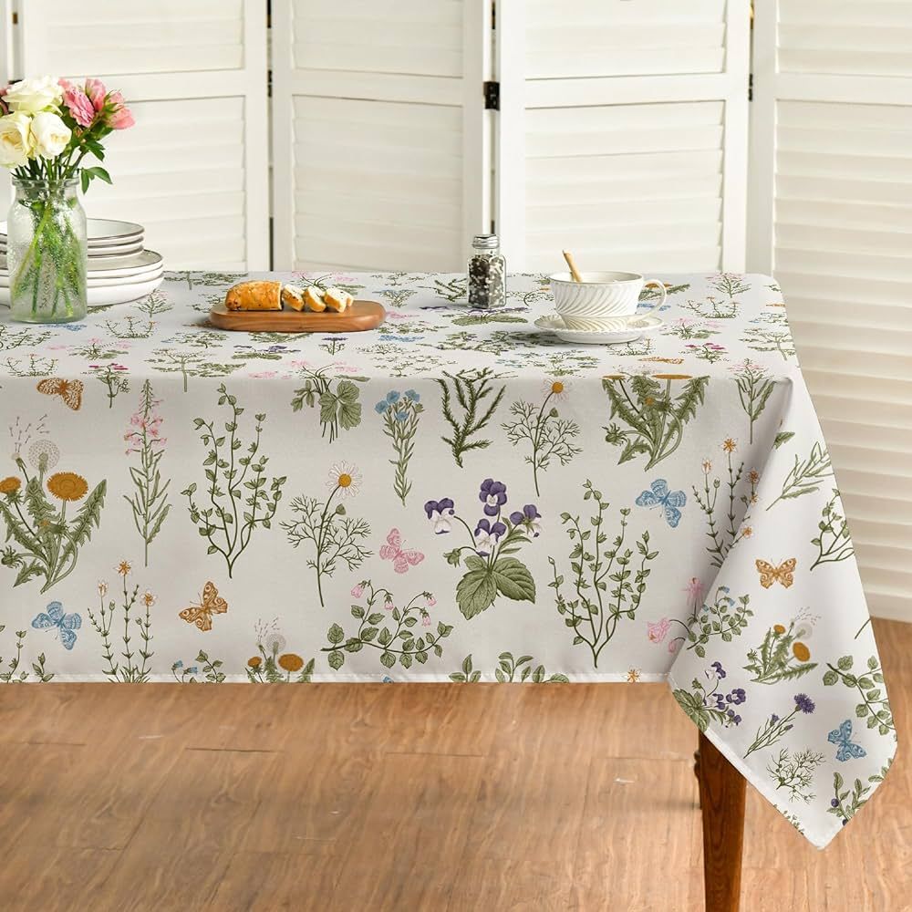 Horaldaily Spring Tablecloth 60×84 Inch Rectangular, Watercolor Wildflowers Floral Herbs Washabl... | Amazon (US)