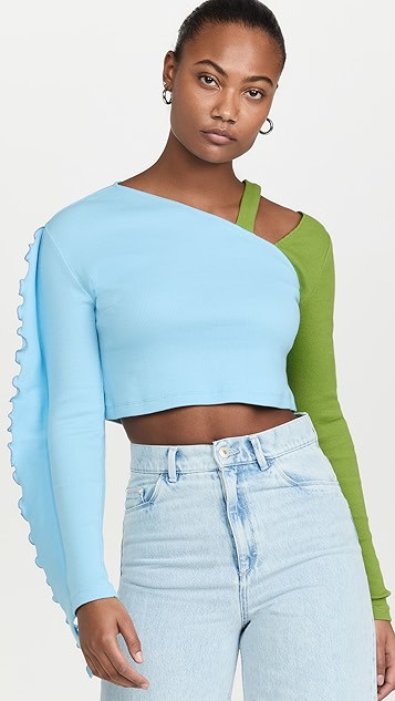Colorblock Ruffle Sleeve Shirt | Shopbop