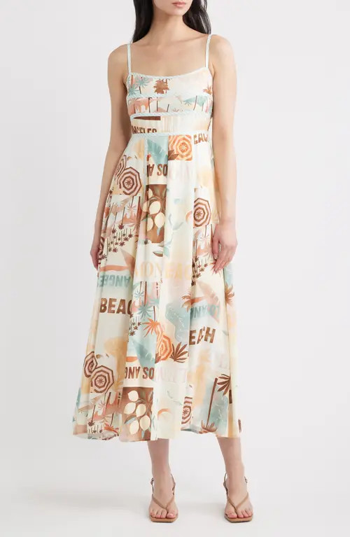 Blu Pepper Mixed Print Midi Dress in Natural Multi at Nordstrom, Size Medium | Nordstrom