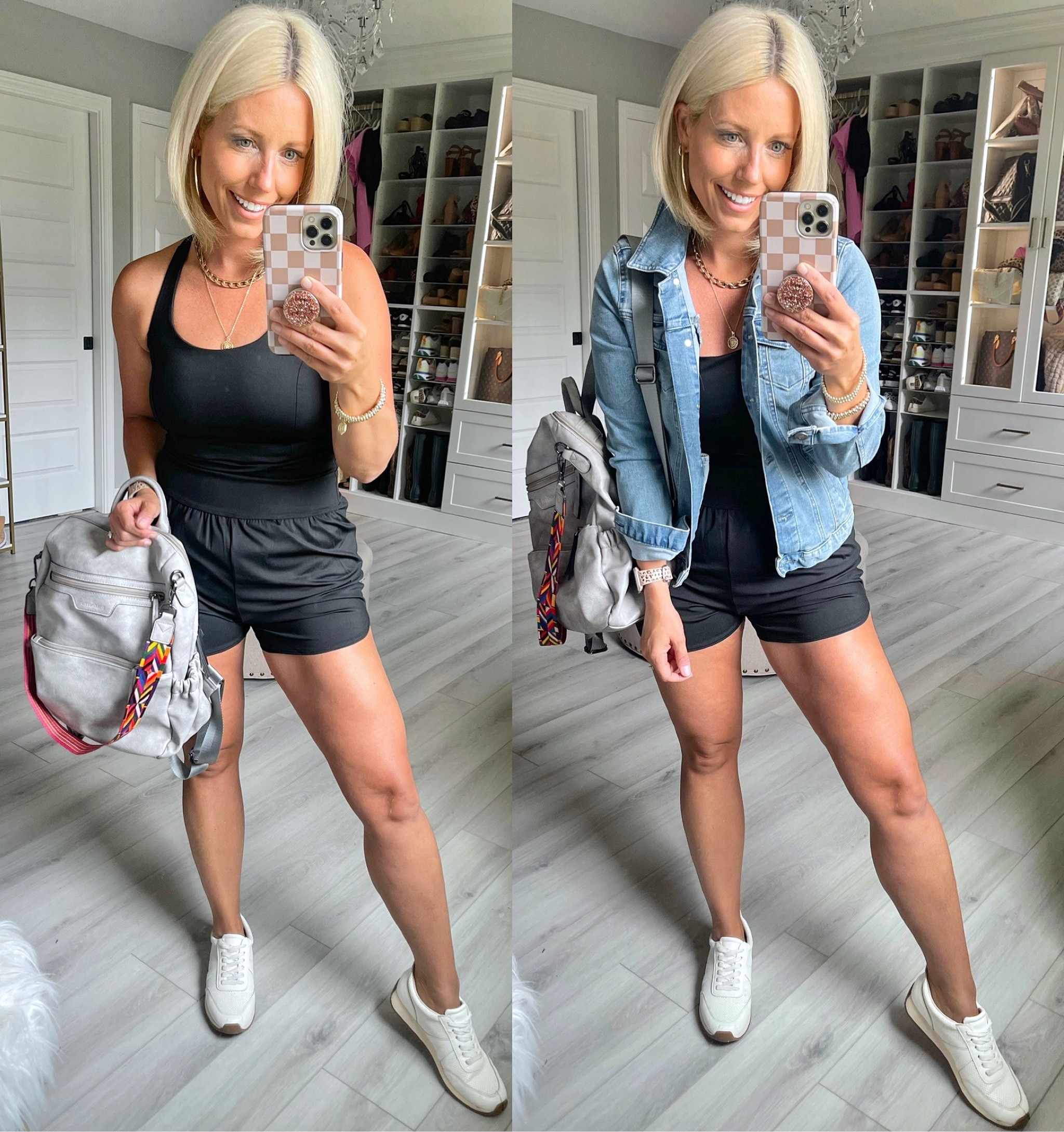 Even though the cut-out isn’t like the picture online (it’s more of a slit) I think I like this athletic romper! The material is an amazing dri-fit and had a padded bra with pretty good support!! It does run small!!!! Sized up to a medium and it’s pretty fitted still!!! Jacket size small and sneakers TTS 

#LTKtravel #LTKstyletip #LTKunder50