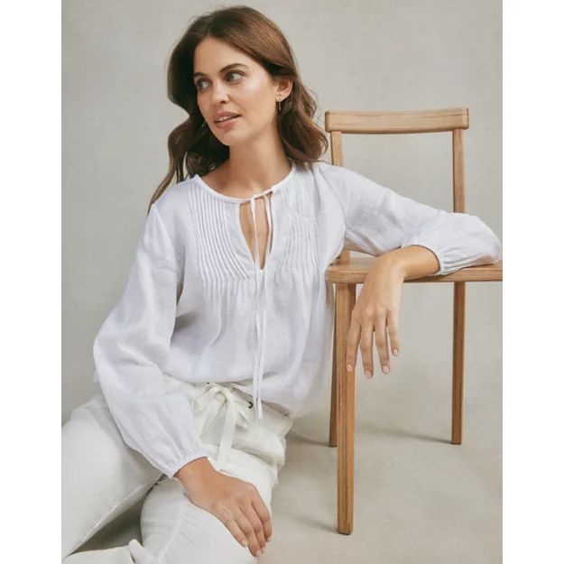 Contrast-Satin-Detail Pintuck Linen Blouse | Tops & T-Shirts | The  White Company | The White Company (UK)